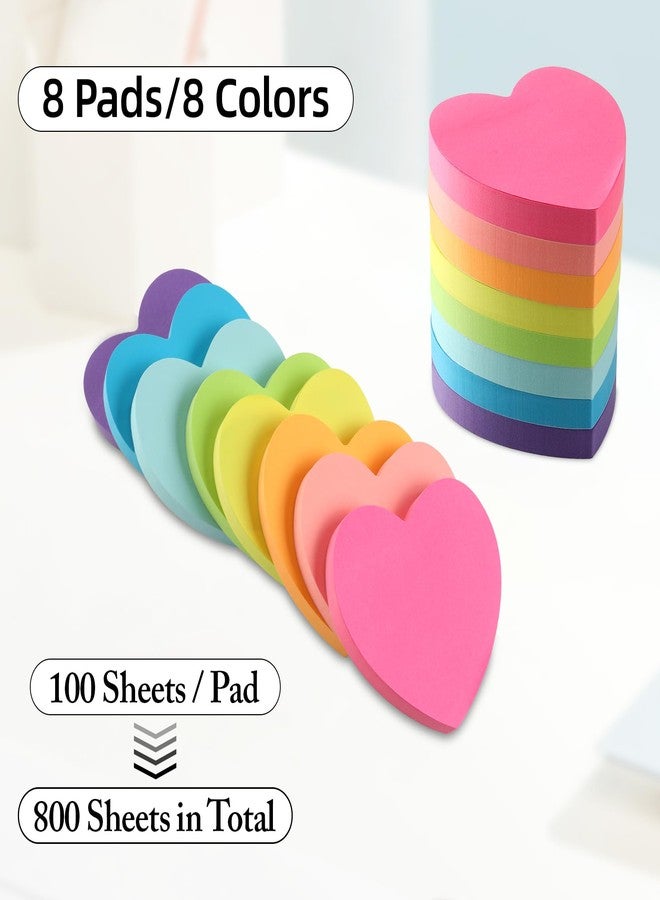 Bluckincle Heart Sticky Notes 8 Colors 100 Sheets/Pad, 800 Sheets Colorful Self-Stick Note Pads Stationary Cute Desk Accessories Office School Teacher Supplies Teacher Valentine Gift Accessories for Coworkers - Image 2