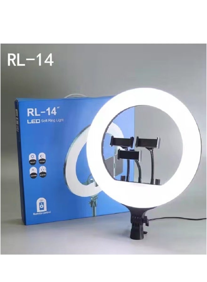 14-Inch Dimmable Ring Light with Remote Control for Professional Photography, YouTube Videos, Makeup Tutorials, and Live Streaming, Complete with 3 Phone Holders Versatile Usage - Image 1