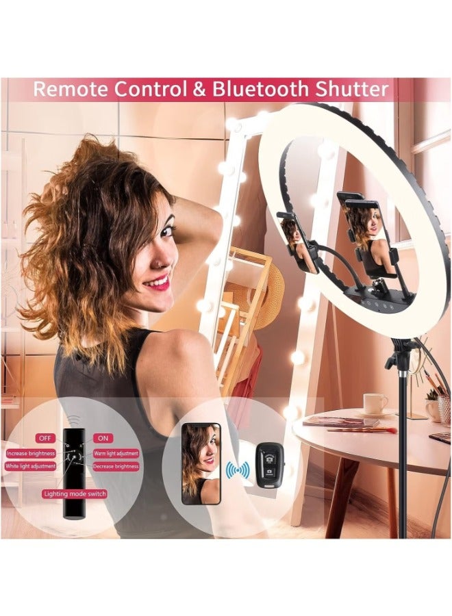 14-Inch Dimmable Ring Light with Remote Control for Professional Photography, YouTube Videos, Makeup Tutorials, and Live Streaming, Complete with 3 Phone Holders Versatile Usage - Image 4