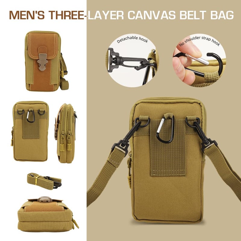 GUSTAVE® 6.5'' Belt Pouch for Men Cell Phone Pouch Waterproof Canvas Accessories Pouch for Belt Triple Layer Phone Holster Easy Access Fanny Pack for Hiking, Fishing, Working, Camping, Running - Image 3