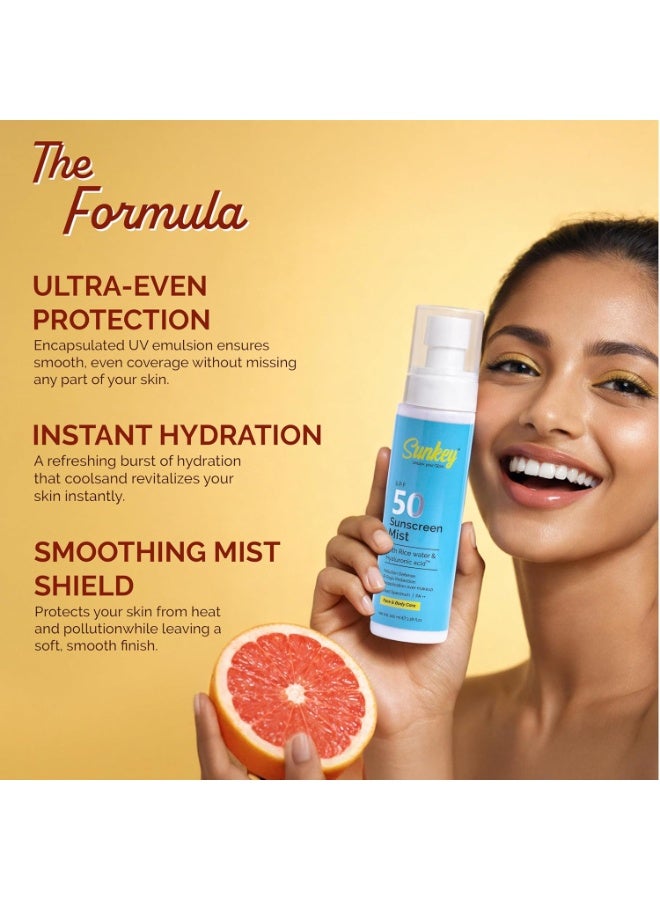 صن كي بخاخ واقي من الشمس Sunkey SPF 50+ PA++++ | حماية واسعة النطاق من الأشعة فوق البنفسجية UVA وUVB للوجه والجسم | تركيبة مائية غير لزجة مع ماء الأرز وهيالورونات | للرجال والنساء | جميع أنواع البشرة | 100 مل - Image 3