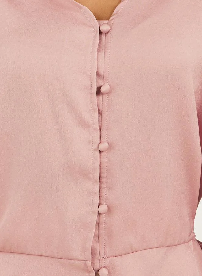 Styli Women Solid Cuffed Sleeves Peplum Blouse