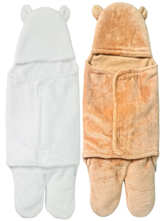 First Kick مجموعة بطانيات الأطفال حديثي الولادة من فيرست كيك، عبوة من بطانيات قابلة للارتداء، مصنوعة من الصوف والبوليستر المتين، مناسبة للأطفال الرضع من الجنسين، باللون الأبيض. - Image 1