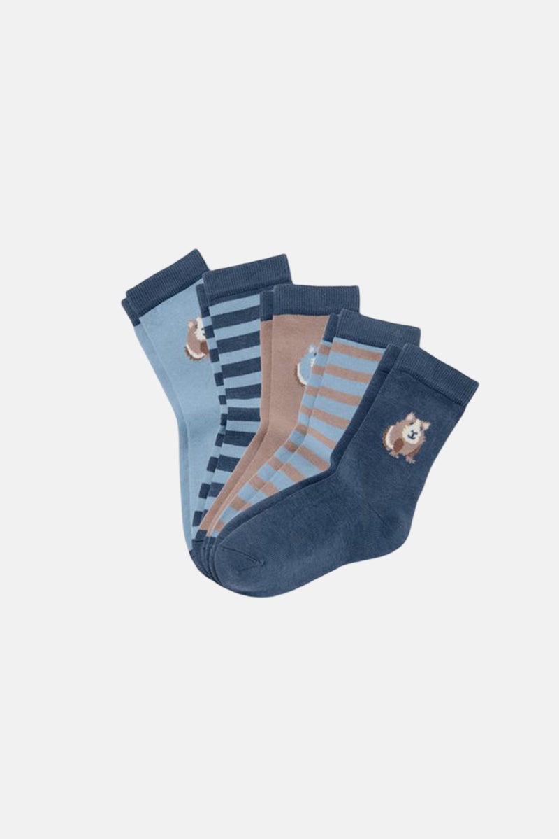 Tchibo Kids Boy 5 Pairs Printed Crew Socks, Blue/Brown  - Image 2