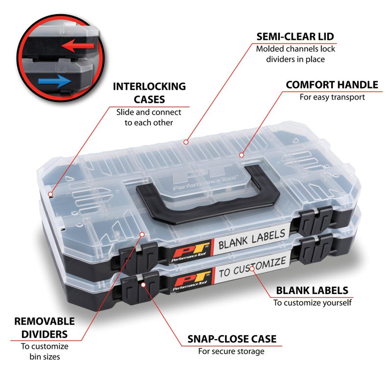 Performance Tool W5266 Stackable Storage Bins with Removable Dividers and Secure Latches for Hardware Organization and Portability - Image 2