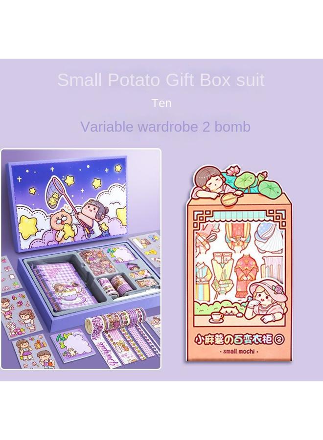 Bluejw Small Potato Cute Hand Ledger Suit Transparent Loose-leaf Book Full Set Of Hand Ledger Tools And Paper Stickers Note Notebook - Image 1