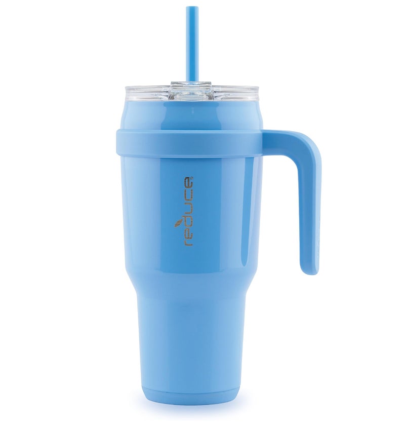 REDUCE 40 oz Stainless Steel Tumbler with Handle - Dual-Wall Vacuum Insulated Travel Mug  Sweat-Proof Lid & Reusable Straw - Keeps Drinks Cold for 24 Hrs  Fits Cupholders  Dishwasher Safe - Oahu Blue - Image 1
