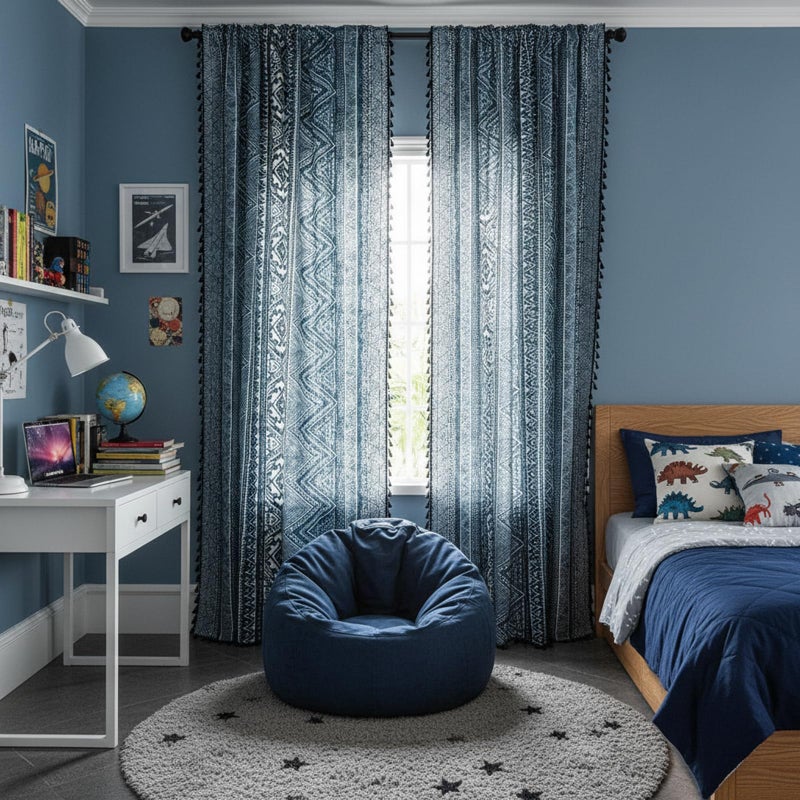 ColorBird Blue Boho Curtains Farmhouse MCM Western Striped Aztec Light Filtering 84 Inches Window Treatment Patterned Drapes for Bedroom Living Dining Room Kitchen Boho Chic Decor - Image 5