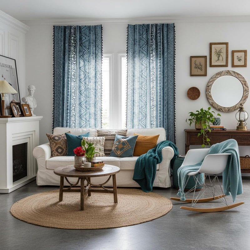 ColorBird Blue Boho Curtains Farmhouse MCM Western Striped Aztec Light Filtering 84 Inches Window Treatment Patterned Drapes for Bedroom Living Dining Room Kitchen Boho Chic Decor - Image 4