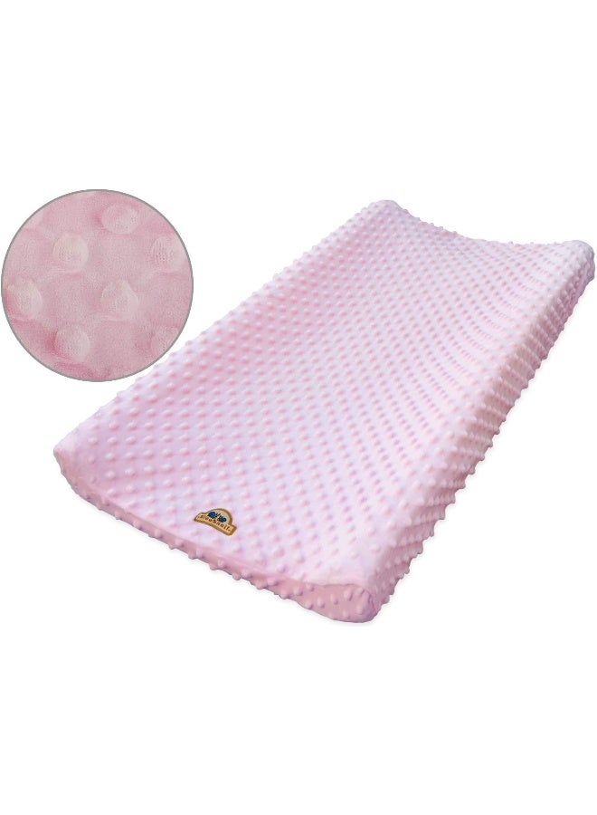 BlueSnail BlueSnail Ultra Soft Minky Dot Changing Pad Cover 2 Pack (Gray+Pink, 2 Pack) - Image 2