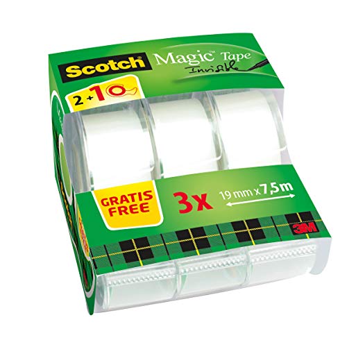 Scotch Magic Tape Promo Pack 2 Rolls on Handheld Dispenser 1 Free 19 mm x 75 m General Purpose Sticky Tape for Document Repair Labelling Sealing - Image 3