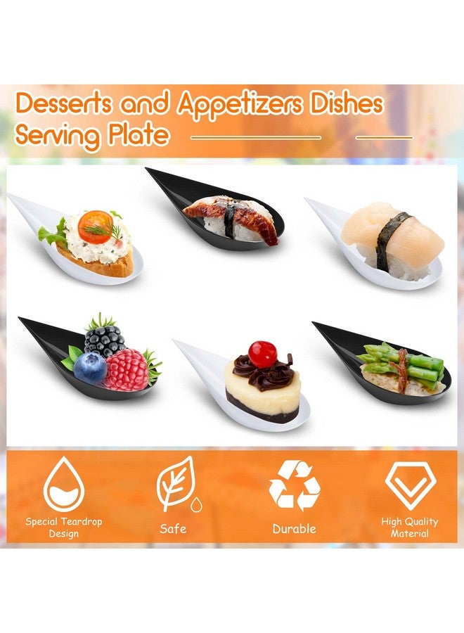 Tessco 400 Pcs 4'' Tear Drop Mini Appetizer Plates Appetizer Spoons Plastic Tasting Spoons Reusable Disposable Serving Spoons Dessert Spoons Plastic Spoons Soup Spoons for Serving (Black, White) - Image 3