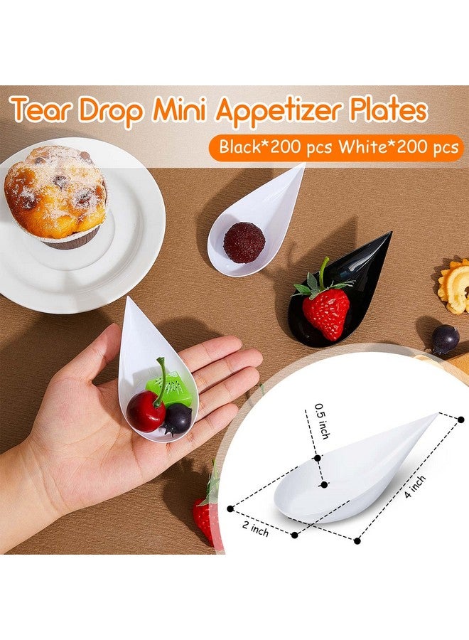 Tessco 400 Pcs 4'' Tear Drop Mini Appetizer Plates Appetizer Spoons Plastic Tasting Spoons Reusable Disposable Serving Spoons Dessert Spoons Plastic Spoons Soup Spoons for Serving (Black, White) - Image 2