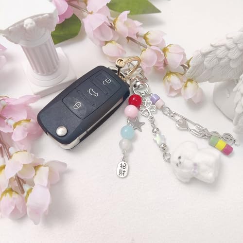 cioatu Cute Keychain Aesthetic Y2K Keychain Accessories Heart Butterfly Strawberry Bear Key Chain for Keys Bags Women Gifts (White Puppy) - Image 5
