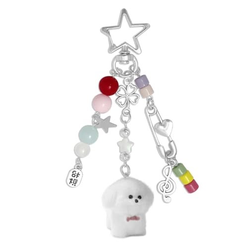 cioatu Cute Keychain Aesthetic Y2K Keychain Accessories Heart Butterfly Strawberry Bear Key Chain for Keys Bags Women Gifts (White Puppy) - Image 1