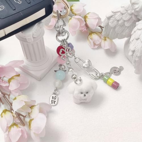 cioatu Cute Keychain Aesthetic Y2K Keychain Accessories Heart Butterfly Strawberry Bear Key Chain for Keys Bags Women Gifts (White Puppy) - Image 4
