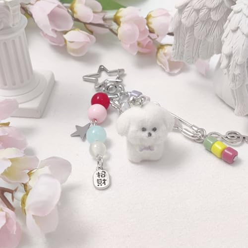 cioatu Cute Keychain Aesthetic Y2K Keychain Accessories Heart Butterfly Strawberry Bear Key Chain for Keys Bags Women Gifts (White Puppy) - Image 3