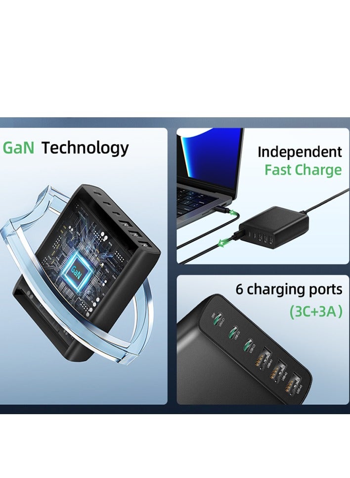 عام 120 واط غان شاحن 6 منافذ USB نوع C PD شاحن شحن سريع 3.0 USB نوع C شاحن سريع الهاتف المحمول شاحن يو اس بي - Image 3