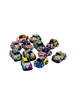 12Pcs Graffiti Alloy Metal Friction Toy Die-cast Push and Go Cars Mini Toy Car Vehicles Set for Kids