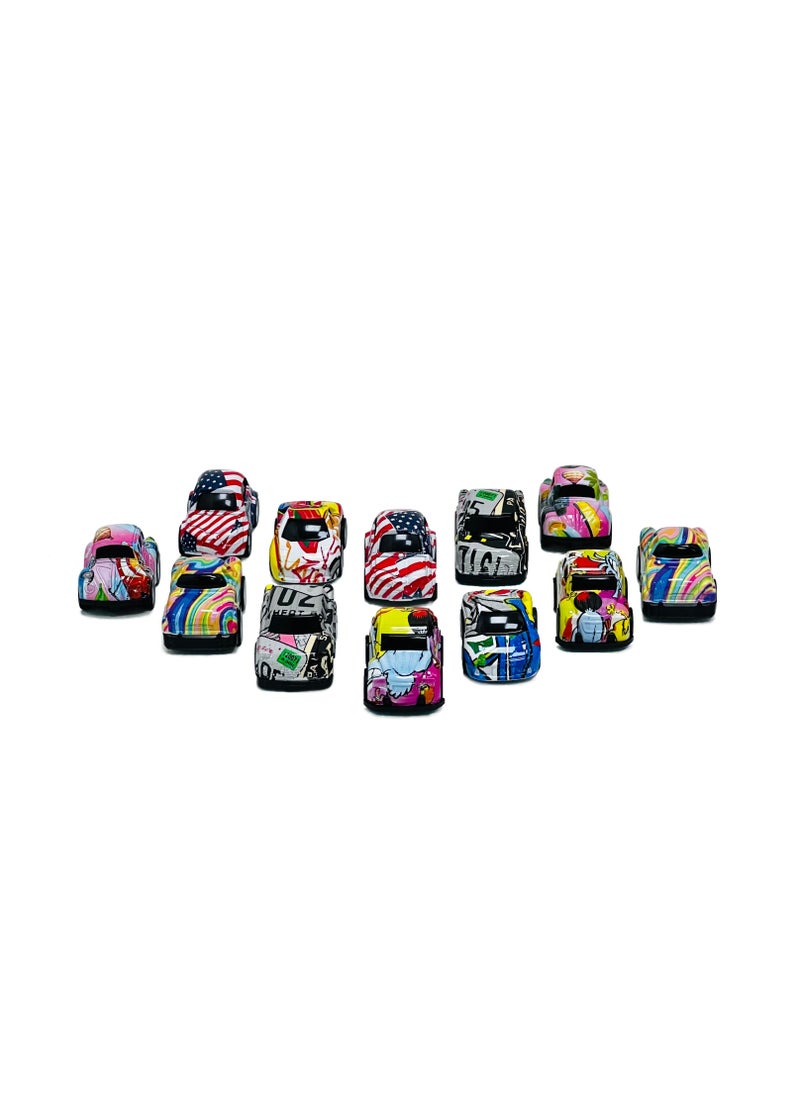 Toyland - 12Pcs Graffiti Alloy Metal Friction Toy Die-cast Push and Go Cars Mini Toy Car Vehicles Set for Kids - Image 1