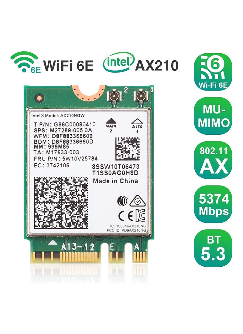 XICEN بطاقة AX210NGW Wi-Fi 6E Bluetooth 5.3 Tri-Band 5400Mbps إلى 6 جيجا هرتز محول الشبكة 802.11AX MU-MIMO وحدة لاسلكية قابلة للتوسيع لأجهزة الكمبيوتر المحمول، تدعم Windows 10/11 64 بت، M.2/NGFF  - Image 2