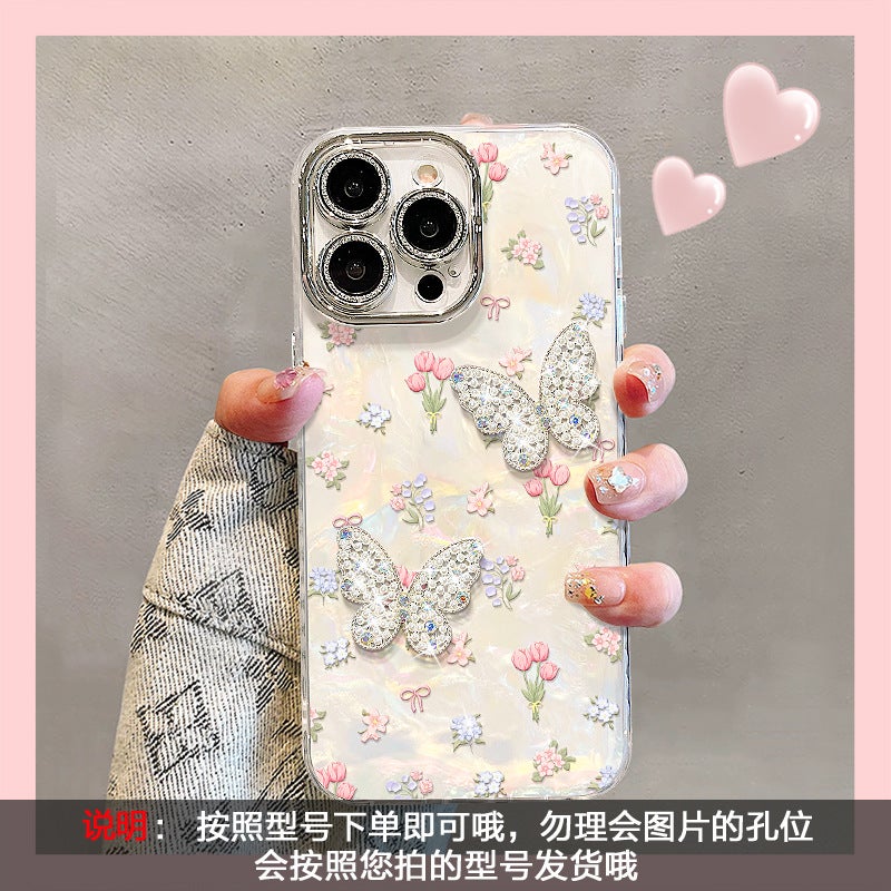 Suitable for Apple 17 Pro Max Phone Case, iPhone 15 Tulip Butterfly Full-Cover Lens Film, iPhone 16 High Aesthetic Value - Image 1