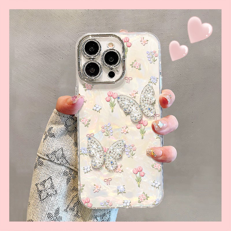 Suitable for Apple 17 Pro Max Phone Case, iPhone 15 Tulip Butterfly Full-Cover Lens Film, iPhone 16 High Aesthetic Value - Image 3