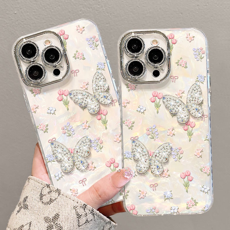 Suitable for Apple 17 Pro Max Phone Case, iPhone 15 Tulip Butterfly Full-Cover Lens Film, iPhone 16 High Aesthetic Value - Image 4