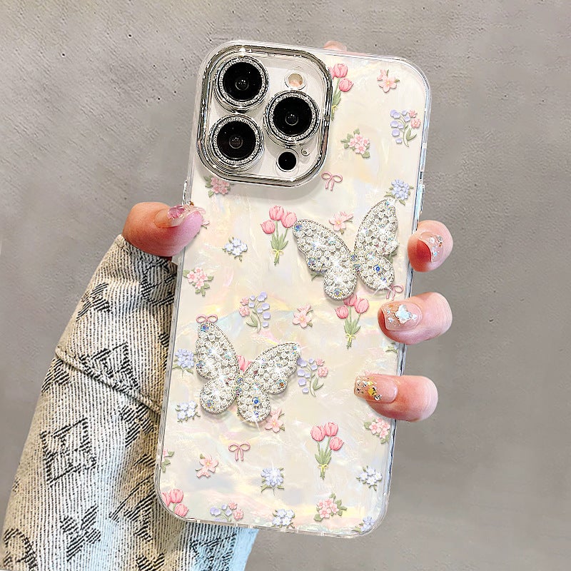 Suitable for Apple 17 Pro Max Phone Case, iPhone 15 Tulip Butterfly Full-Cover Lens Film, iPhone 16 High Aesthetic Value - Image 5