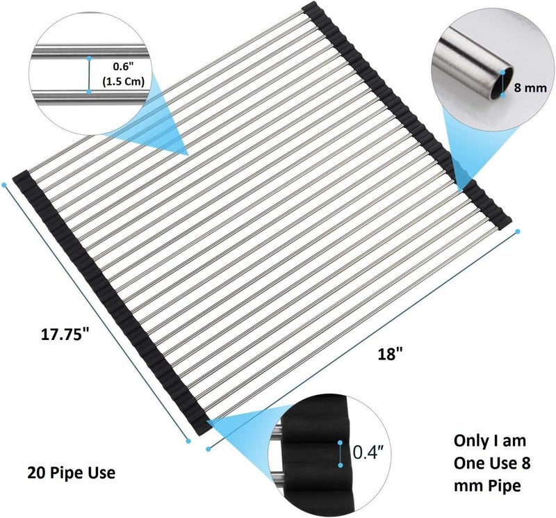 INVOSS Large Roll Up, Over The Sink Dish Drying Rack Kitchen Rolling Dish Drainer, Foldable Sink Rack Mat Stainless Steel Wire (18" X 17.5", Silver) - Image 3