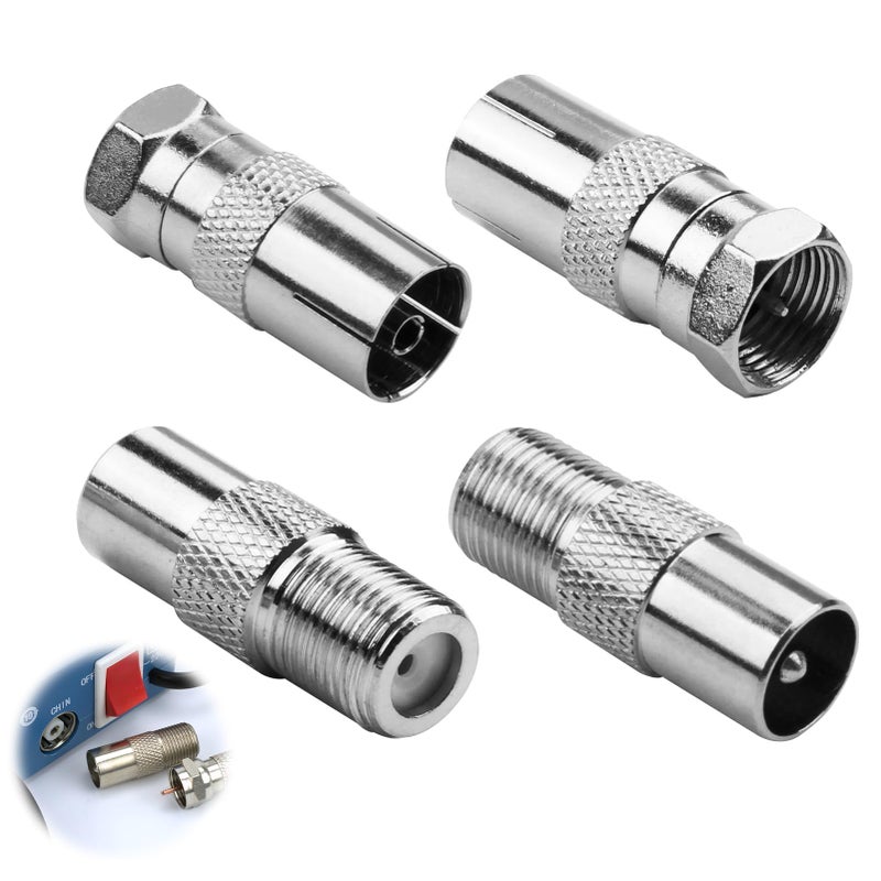 CJMUQHEHH 4-Pack F Type to Coax Adapter Kit, TV Aerial Connectors for Antenna, Satellite, HDTV, DVR, Modem, Router, Male & Female Coaxial Cable Connectors, Aerial Connectors for TV and Audio/Video Equipment - Image 4