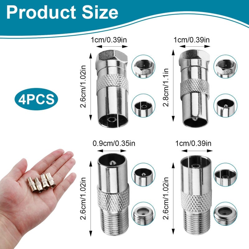 CJMUQHEHH 4-Pack F Type to Coax Adapter Kit, TV Aerial Connectors for Antenna, Satellite, HDTV, DVR, Modem, Router, Male & Female Coaxial Cable Connectors, Aerial Connectors for TV and Audio/Video Equipment - Image 2