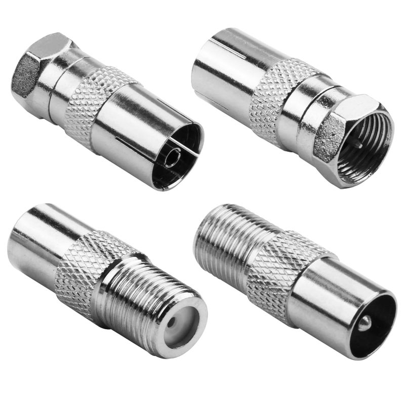 CJMUQHEHH 4-Pack F Type to Coax Adapter Kit, TV Aerial Connectors for Antenna, Satellite, HDTV, DVR, Modem, Router, Male & Female Coaxial Cable Connectors, Aerial Connectors for TV and Audio/Video Equipment - Image 1