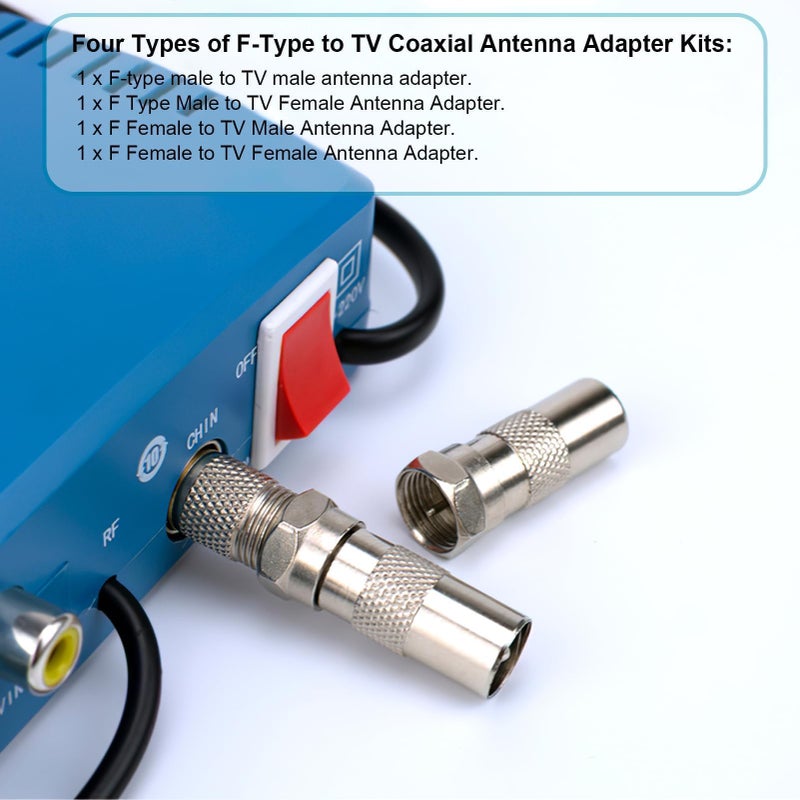CJMUQHEHH 4-Pack F Type to Coax Adapter Kit, TV Aerial Connectors for Antenna, Satellite, HDTV, DVR, Modem, Router, Male & Female Coaxial Cable Connectors, Aerial Connectors for TV and Audio/Video Equipment - Image 5