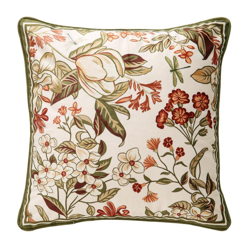 ISAENNE Design Square Vintage Cottage Throw Pillow Covers 18"x18",Soft Velvet Cushion Cover with Red Wild Floral Pattern Decor Pillowcases for Bed,Living Room,Outdoor,Car - Image 1