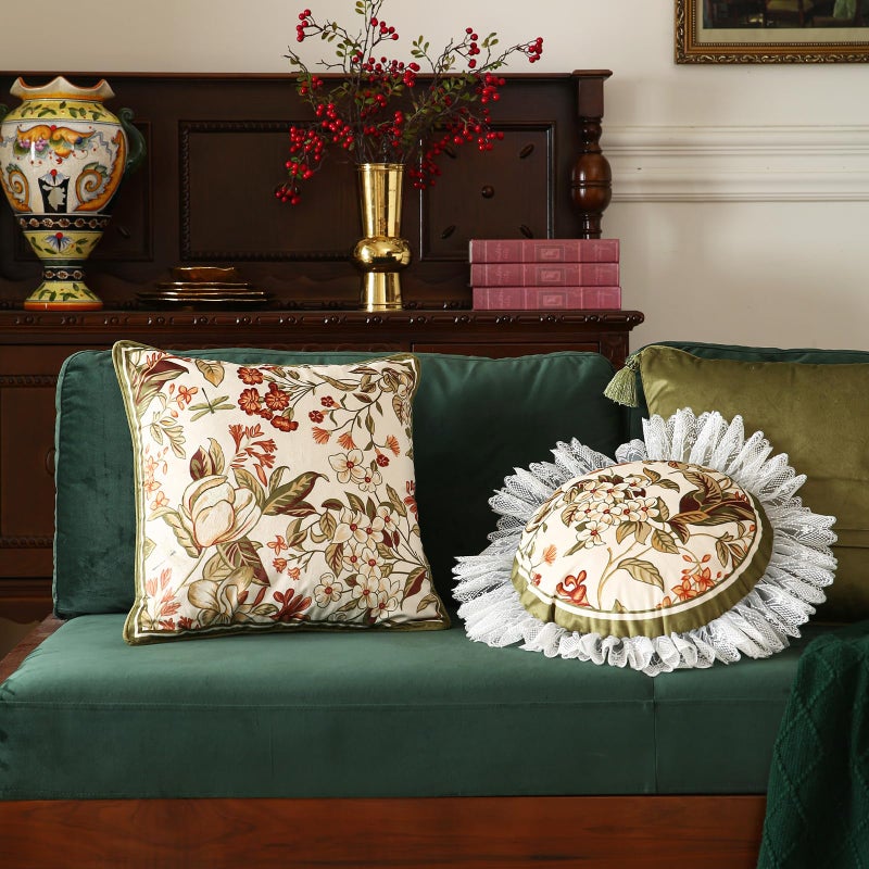 ISAENNE Design Square Vintage Cottage Throw Pillow Covers 18"x18",Soft Velvet Cushion Cover with Red Wild Floral Pattern Decor Pillowcases for Bed,Living Room,Outdoor,Car - Image 4