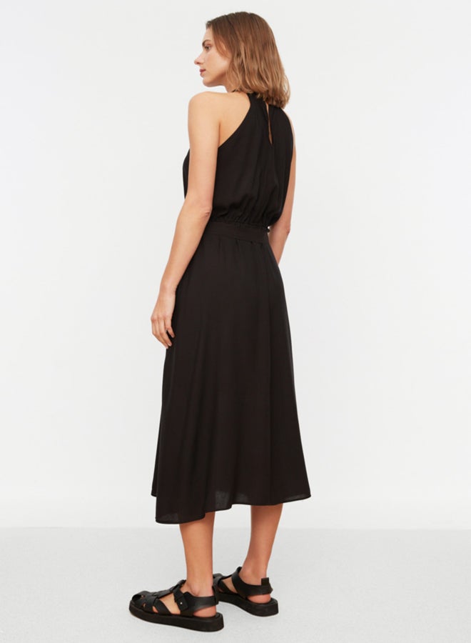 trendyol Black Belted A-Line Halter Neck Midi Viscose Woven Dress - Image 5