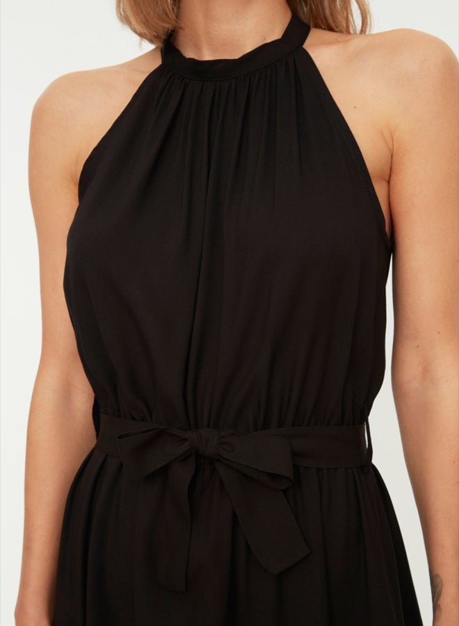 trendyol Black Belted A-Line Halter Neck Midi Viscose Woven Dress - Image 4