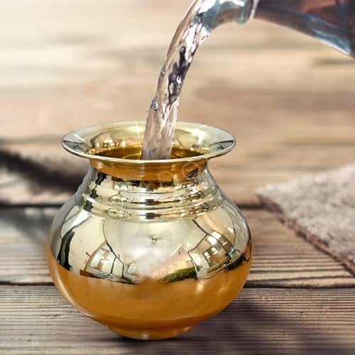 Adoko 100% Pure Brass Lota for Puja & Temple Use | Handcrafted Peetal Kalash for Religious Rituals, Ganga Jal & Drinking Water | Seamless, Durable & Rust-Free – 800 ML - Image 3
