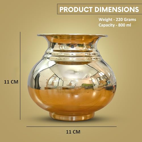 Adoko 100% Pure Brass Lota for Puja & Temple Use | Handcrafted Peetal Kalash for Religious Rituals, Ganga Jal & Drinking Water | Seamless, Durable & Rust-Free – 800 ML - Image 4