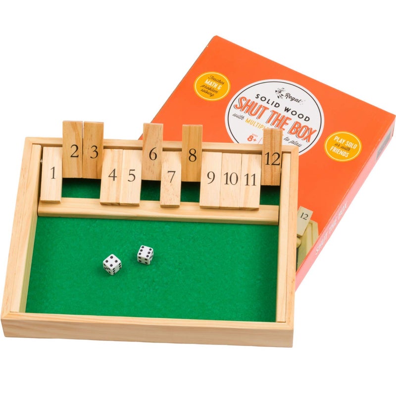 Regal Games Shut The Box Game - Fun Table Math Game with Wooden Board for Adults & Kids - 12 Spots Dice Game with 2+ Player Games - Ideal for Game Night, Travel - (Ages 8+) - Image 1