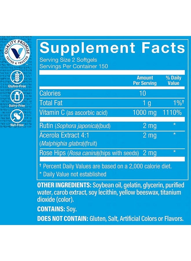 The Vitamin Shoppe Vitamin C 1,000MG, Easy to Swallow, Antioxidant That Supports Immune and Cardiovascular Health (300 Softgels) - Image 3