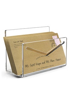 SYOSI Acrylic Mail Holder Clear File Letter Organizer for Desk Lightweight Countertop Bill Holding Sorter Stand Tabletop Plastic Menu Display Holderm Mail Sorter Letter Clip Desktop Organizer  - Image 1