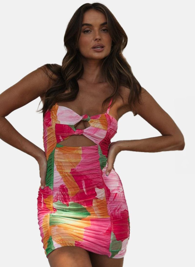 YUNIQEE Multicolour Sweetheart Neck Floral Print Bodycon Dress  - Image 1
