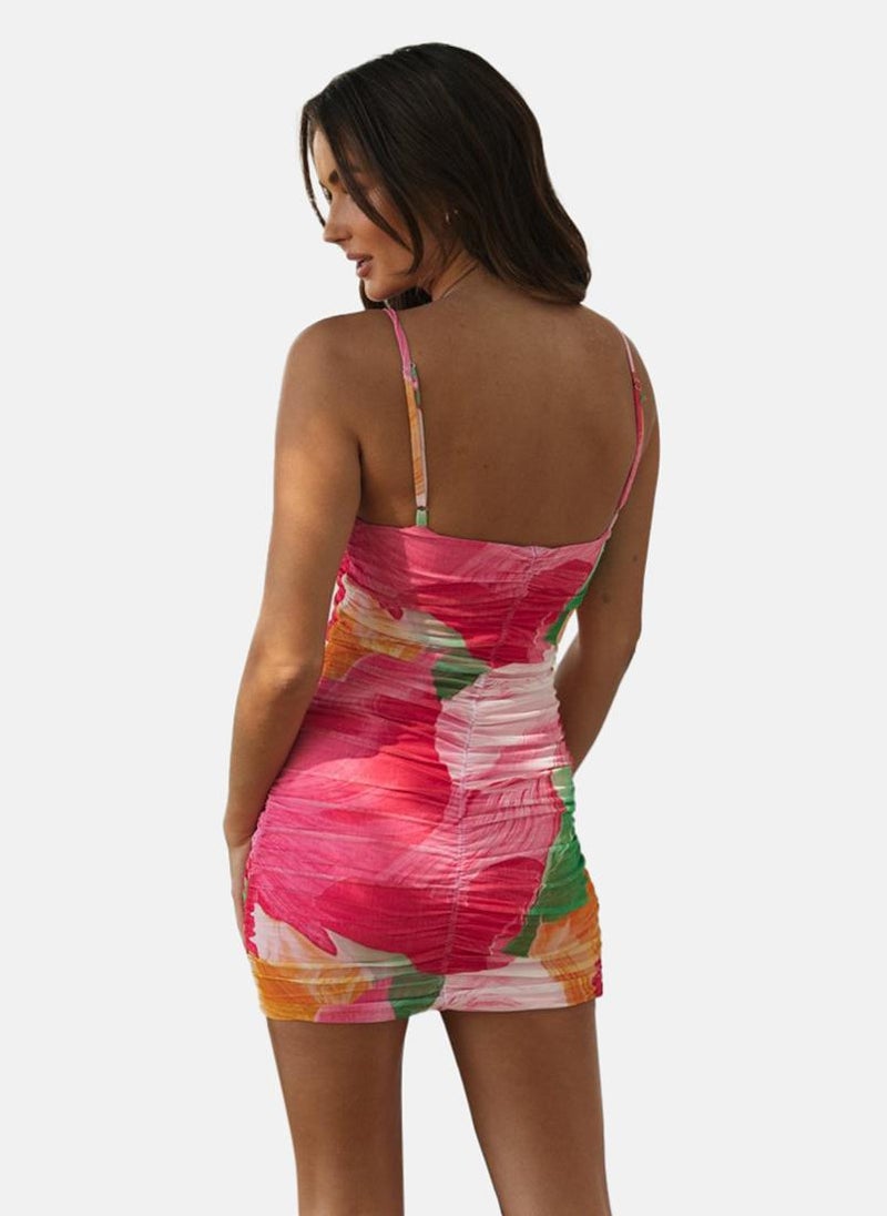 YUNIQEE Multicolour Sweetheart Neck Floral Print Bodycon Dress  - Image 3