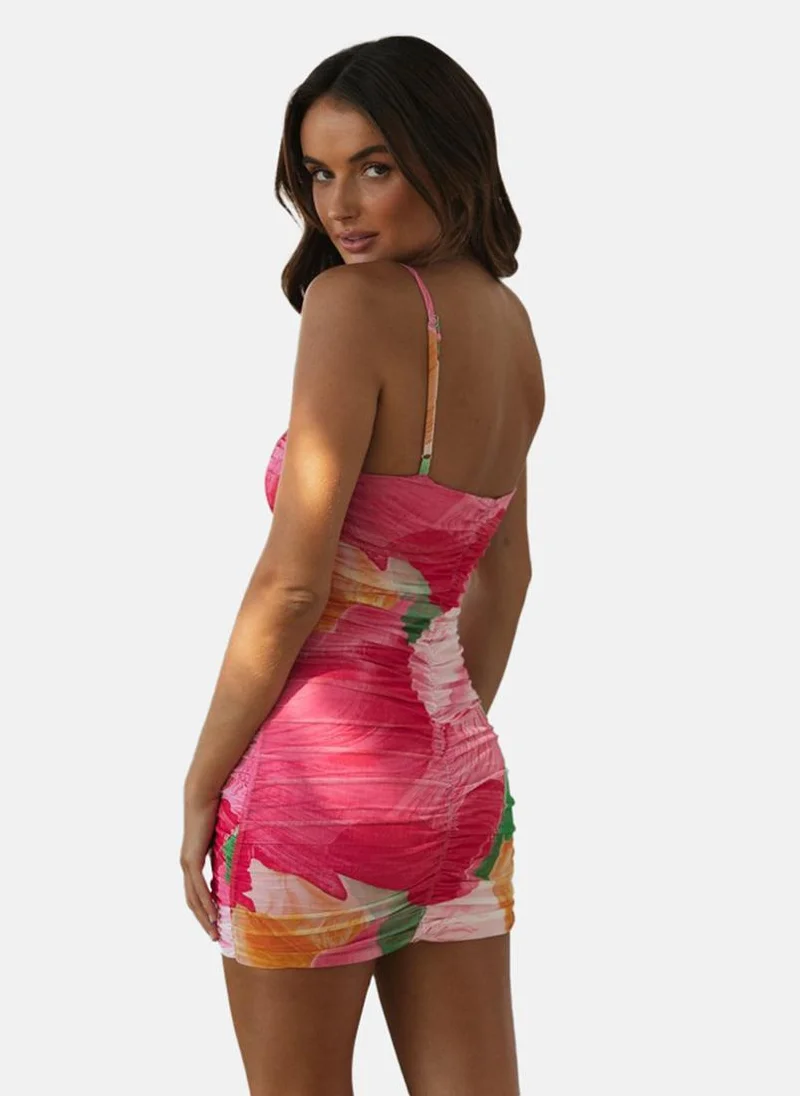 يونيكي Multicolour Sweetheart Neck Floral Print Bodycon Dress