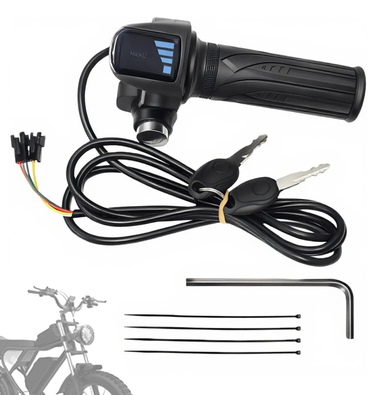 Hizoncore Ebike Full Twist Throttle Fits Ridstar Q20, 48V Plug and Play Throttle 3 Pin Easy Installation, LCD Display with Key Lock, Throttle Grips for Ebike Motorcycle Scooter (Right) - Image 1