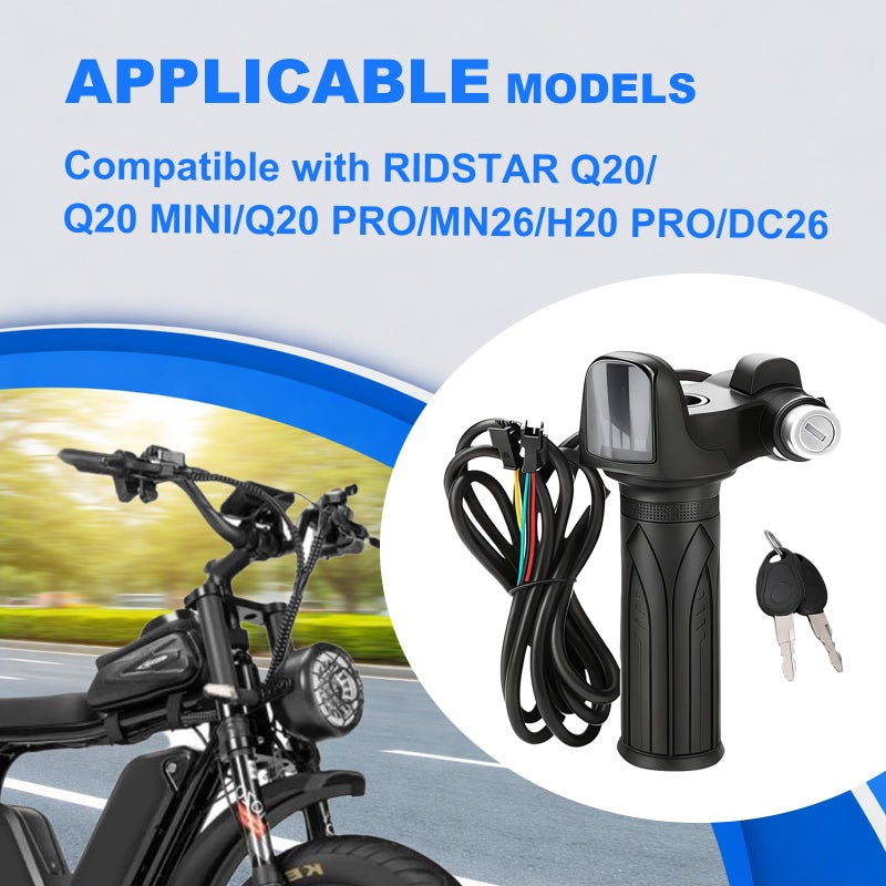 Hizoncore Ebike Full Twist Throttle Fits Ridstar Q20, 48V Plug and Play Throttle 3 Pin Easy Installation, LCD Display with Key Lock, Throttle Grips for Ebike Motorcycle Scooter (Right) - Image 2