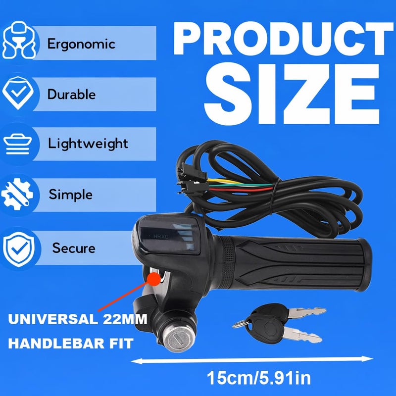 Hizoncore Ebike Full Twist Throttle Fits Ridstar Q20, 48V Plug and Play Throttle 3 Pin Easy Installation, LCD Display with Key Lock, Throttle Grips for Ebike Motorcycle Scooter (Right) - Image 4