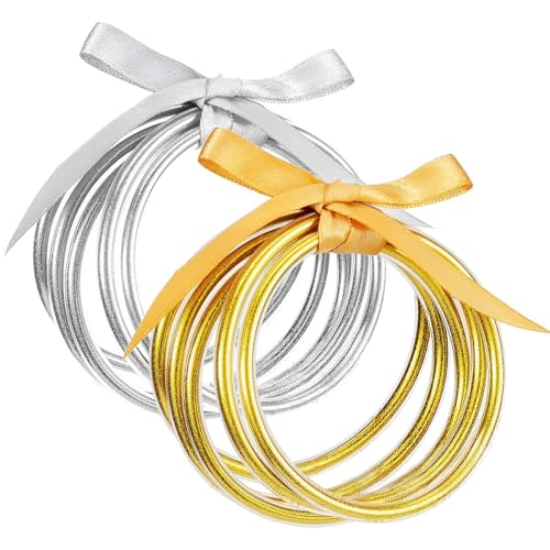 Alphatool Glitter Jelly Gold Bangles Bracelets for Women - Gold & Silver Soft Silicone Sparkling Fashion Jewelry Gift for Ladies Girls Summer Holidays Beach Pool Parties - Image 1